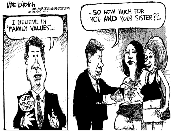 Editorial Cartoon by Mike Luckovich, Atlanta Journal-Constitution on Scandal Rocks DC