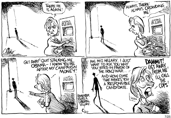 Editorial Cartoon by Pat Oliphant, Universal Press Syndicate on Presidential Race Gathers Momentum