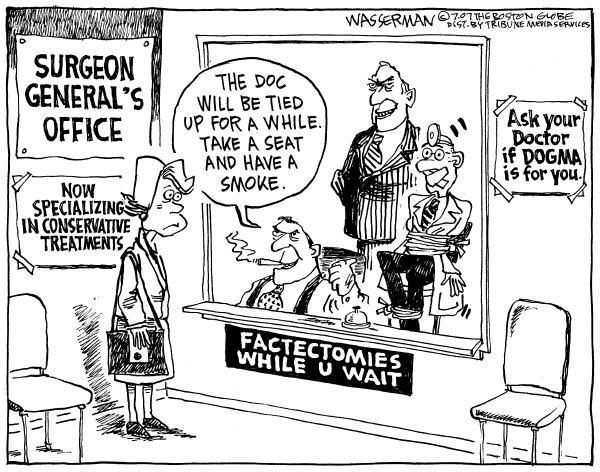 Editorial Cartoon by Dan Wasserman, Boston Globe on Former Surgeon General Speaks Out