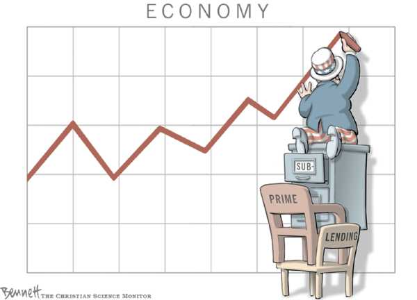 Editorial Cartoon by Clay Bennett, Christian Science Monitor on US Economy Creaks Along