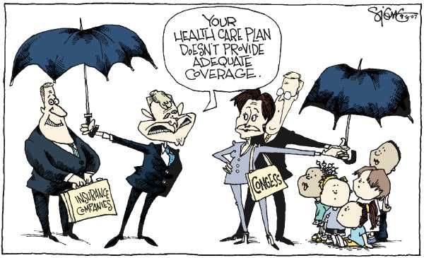 Editorial Cartoon by Signe Wilkinson, Philadelphia Daily News on Bush Vetoes Child Health Care Bill