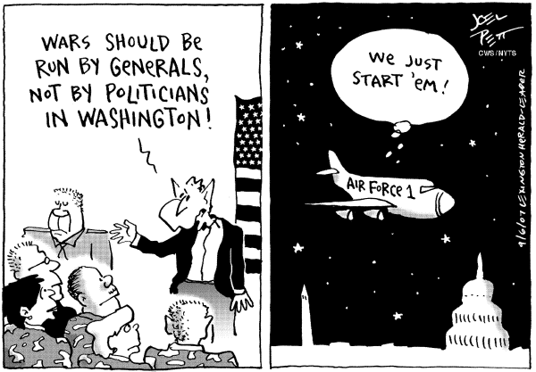 Editorial Cartoon by Joel Pett, Lexington Herald-Leader, CWS/CartoonArts Intl. on President Explains War Strategy