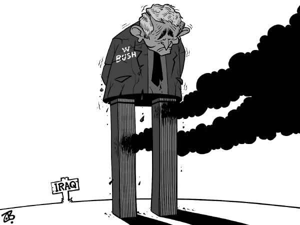 Editorial Cartoon by Emad Hajjaj, Al Ghad, Amman, Jordan on President Explains War Strategy