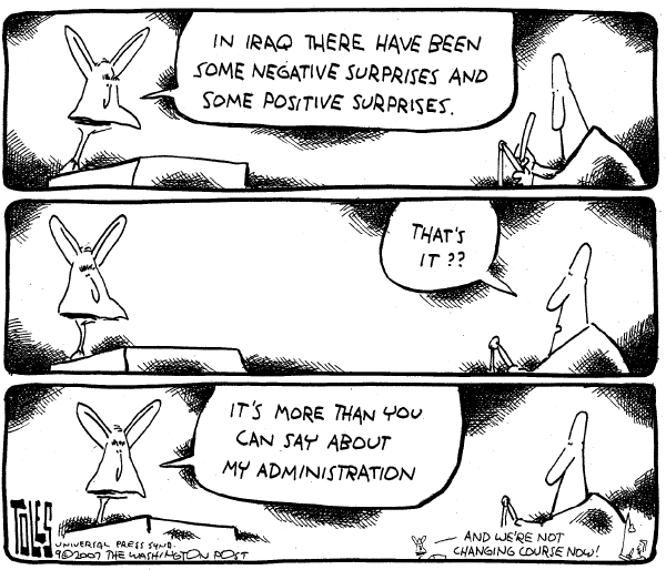 Editorial Cartoon by Tom Toles, Washington Post on President Explains War Strategy