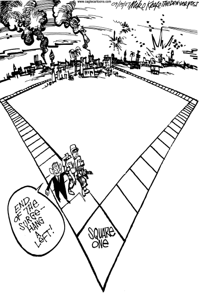 Editorial Cartoon by Mike Keefe, Denver Post on President Explains War Strategy