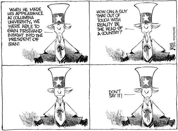 Editorial Cartoon by Don Wright, Palm Beach Post on Ahmadinejad Visits US
