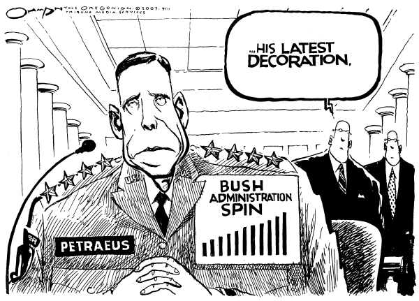 Editorial Cartoon by Jack Ohman, The Oregonian on Petraeus Testifies on Iraq War
