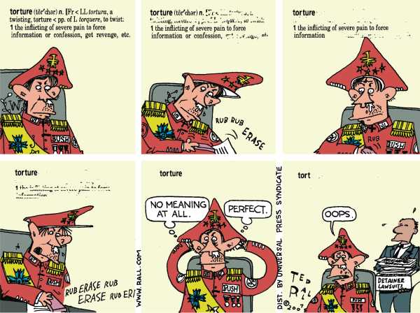 Editorial Cartoon by Ted Rall on President Begins Finishing Kick