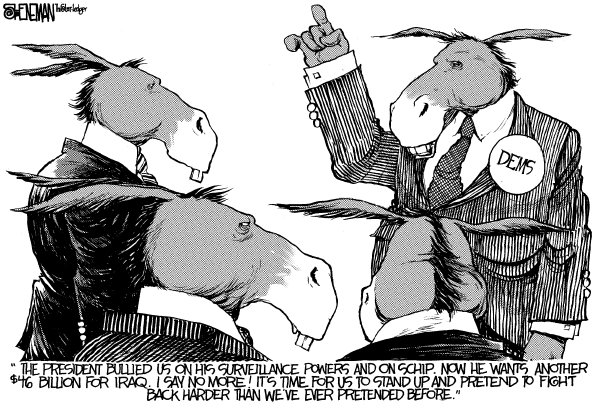 Editorial Cartoon by Drew Sheneman, Newark Star Ledger on Democratic Party Takes Charge