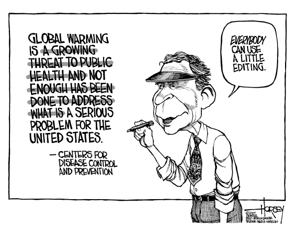 Editorial Cartoon by David Horsey, Seattle Post-Intelligencer on Bush Takes On Global Warming