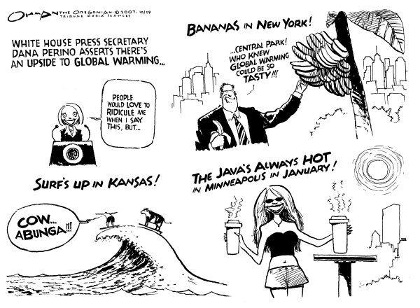 Editorial Cartoon by Jack Ohman, The Oregonian on Bush Takes On Global Warming