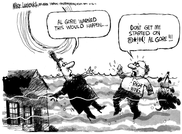 Editorial Cartoon by Mike Luckovich, Atlanta Journal-Constitution on Bush Takes On Global Warming