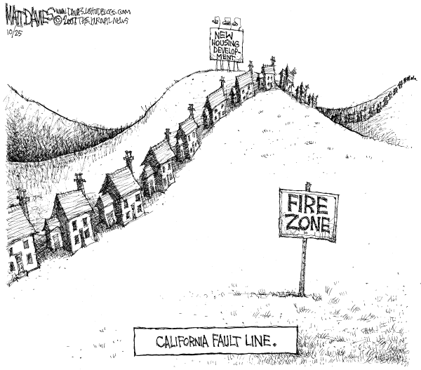 Editorial Cartoon by Matt Davies, Journal News on Fires Ravage Southern California