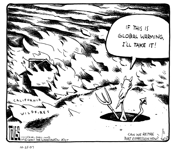 Editorial Cartoon by Tom Toles, Washington Post on Fires Ravage Southern California