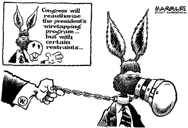 Editorial Cartoon by Jimmy Margulies, The Record, New Jersey on Democrats Approve Warrantless Wiretaps