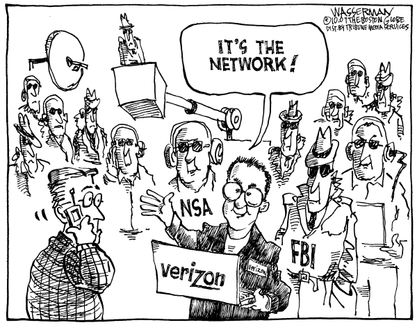 Editorial Cartoon by Dan Wasserman, Boston Globe on Democrats Approve Warrantless Wiretaps