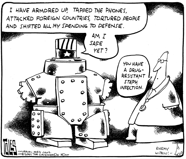 Editorial Cartoon by Tom Toles, Washington Post on Democrats Approve Warrantless Wiretaps