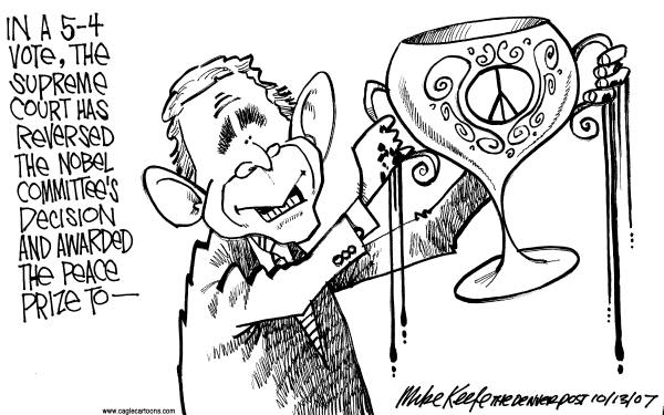 Editorial Cartoon by Mike Keefe, Denver Post on Nobel Prize Winner Announced