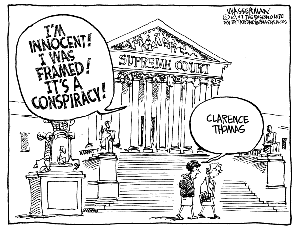 Editorial Cartoon by Dan Wasserman, Boston Globe on Justice Thomas Reveals All