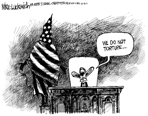 Editorial Cartoon by Mike Luckovich, Atlanta Journal-Constitution on US Does Not Torture, Bush Says