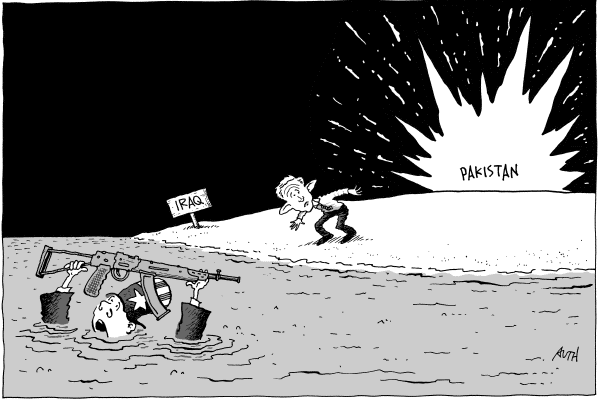 Editorial Cartoon by Tony Auth, Philadelphia Inquirer on Bhutto Killed; Pakistani Election Postponed