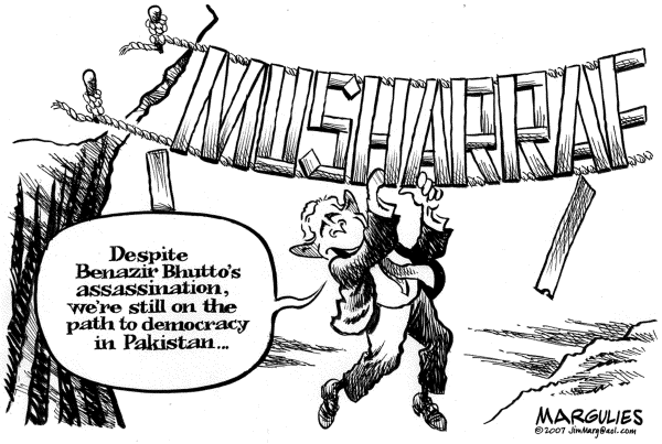 Editorial Cartoon by Jimmy Margulies, The Record, New Jersey on Bhutto Killed; Pakistani Election Postponed