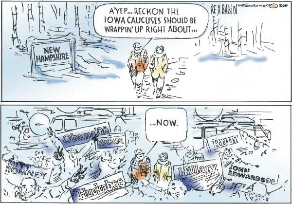 Editorial Cartoon by Rex Babin, Sacramento Bee on Clinton Crash Expected in New Hampshire