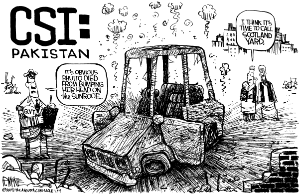 Editorial Cartoon by Rick McKee, The Augusta Chronicle on Bhutto Assassination Investigation Underway
