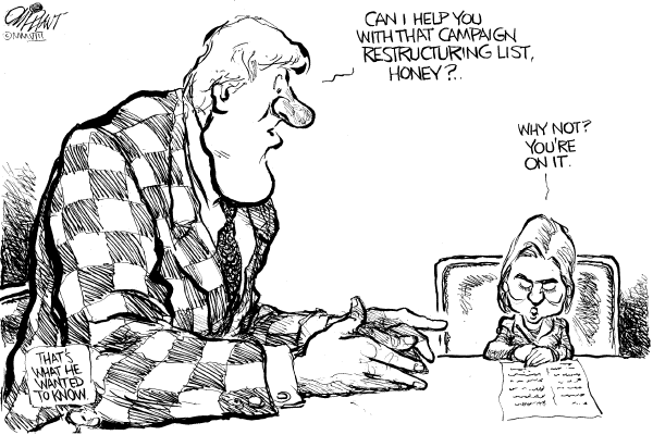 Editorial Cartoon by Pat Oliphant, Universal Press Syndicate on Obama Overtakes Clinton