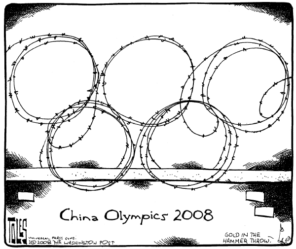 Editorial Cartoon by Tom Toles, Washington Post on China Prepares for Olympics
