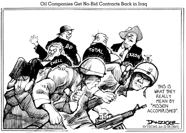 Editorial Cartoon by Jeff Danziger, CWS/CartoonArts Intl. on Oil Deal Reached in Iraq