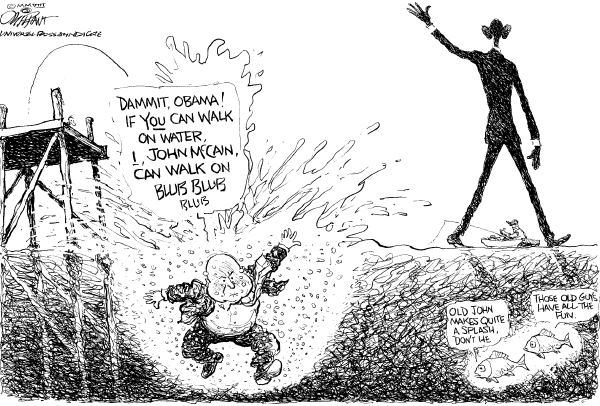 Editorial Cartoon by Pat Oliphant, Universal Press Syndicate on McCain Targets Obama