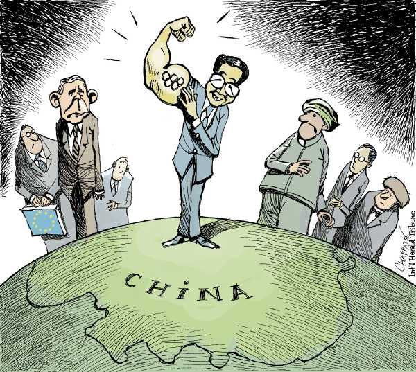 Editorial Cartoon by Patrick Chappatte, International Herald Tribune on Olympics in Full Swing