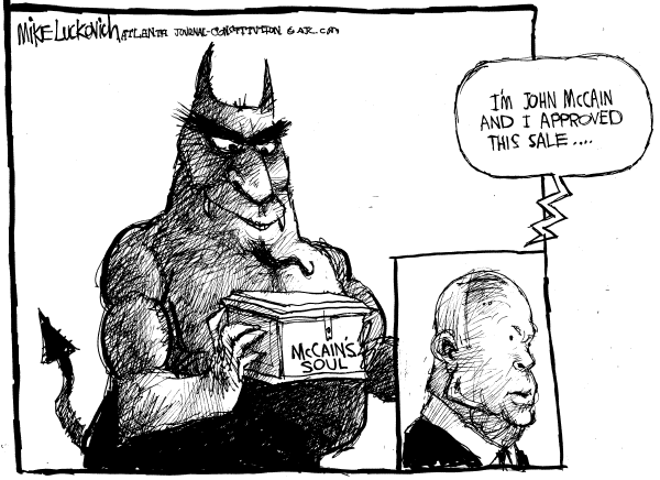Editorial Cartoon by Mike Luckovich, Atlanta Journal-Constitution on McCain Suspends Campaign