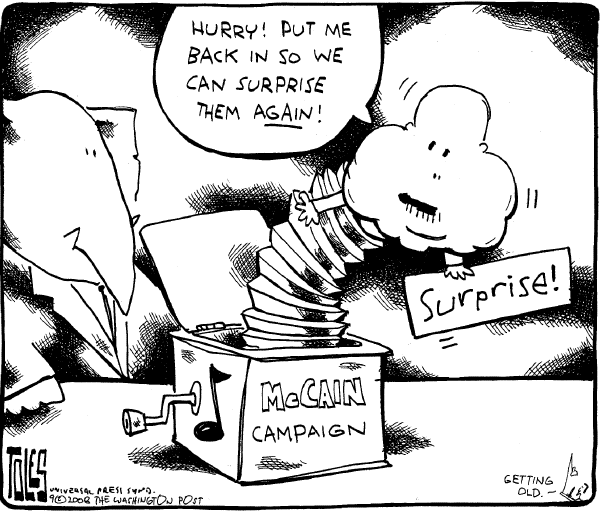 Editorial Cartoon by Tom Toles, Washington Post on McCain Moves Outside the Box