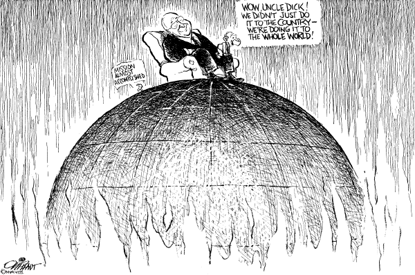 Editorial Cartoon by Pat Oliphant, Universal Press Syndicate on Bush Promises Economic Recovery