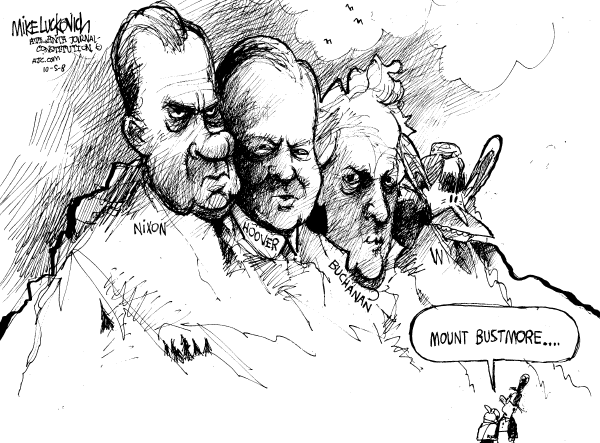 Editorial Cartoon by Mike Luckovich, Atlanta Journal-Constitution on Bush Promises Economic Recovery