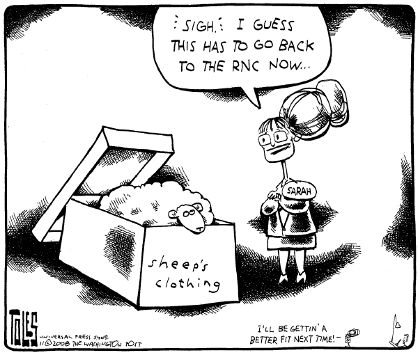 Editorial Cartoon by Tom Toles, Washington Post on Palin Grants Multiple Interviews