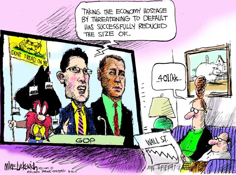 Political/Editorial Cartoon by Mike Luckovich, Atlanta Journal-Constitution on Economy Teeters on Collapse