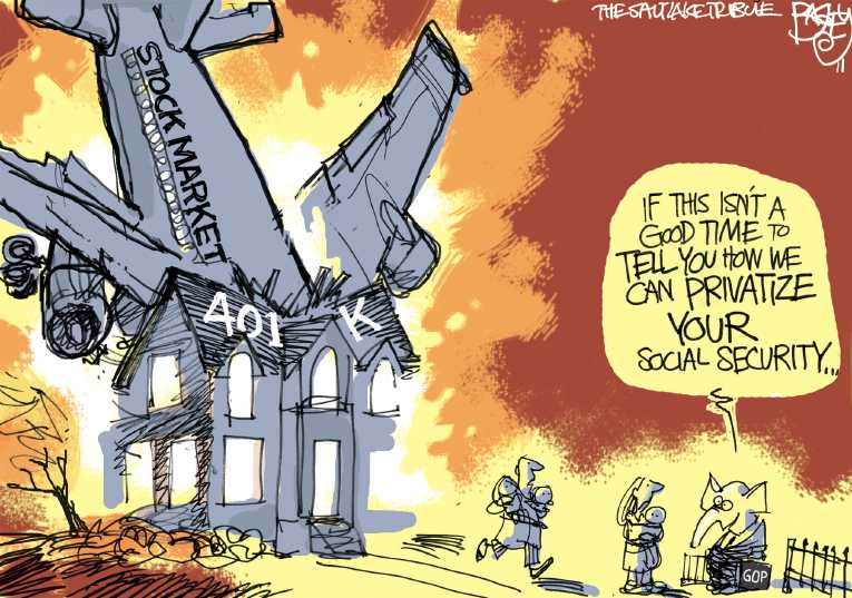 Political/Editorial Cartoon by Pat Bagley, Salt Lake Tribune on Economy Teeters on Collapse