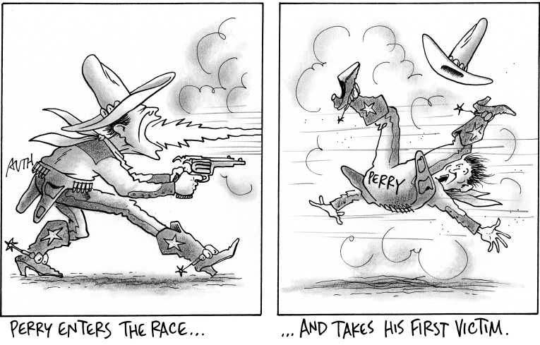 Political/Editorial Cartoon by Tony Auth, Philadelphia Inquirer on Bachmann Wins Iowa Straw Poll