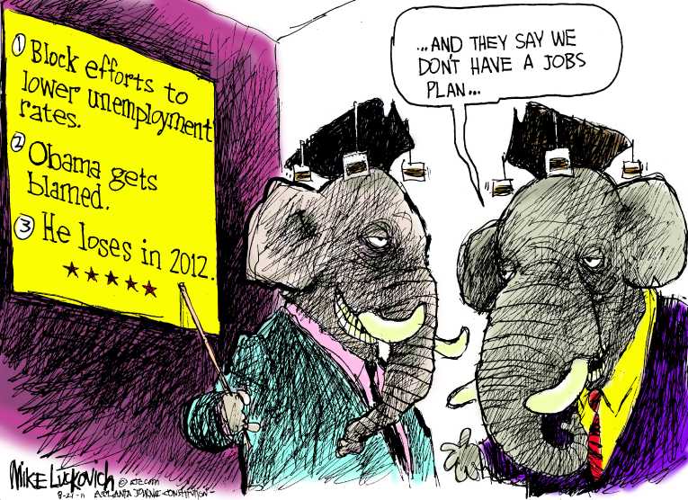 Political/Editorial Cartoon by Mike Luckovich, Atlanta Journal-Constitution on GOP Focuses on Unemployment