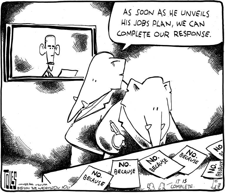 Political/Editorial Cartoon by Tom Toles, Washington Post on GOP Focuses on Unemployment