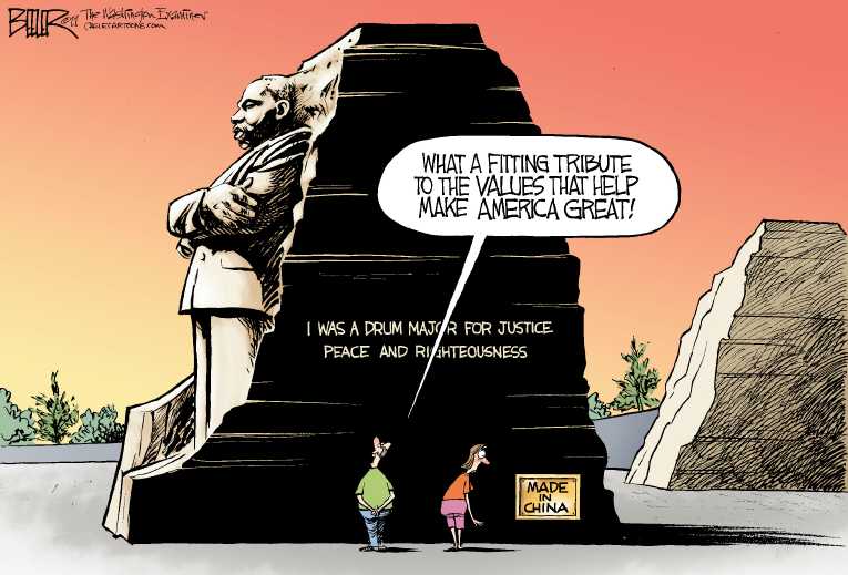 Political/Editorial Cartoon by Nate Beeler, Washington Examiner on King Memorial Unveiled