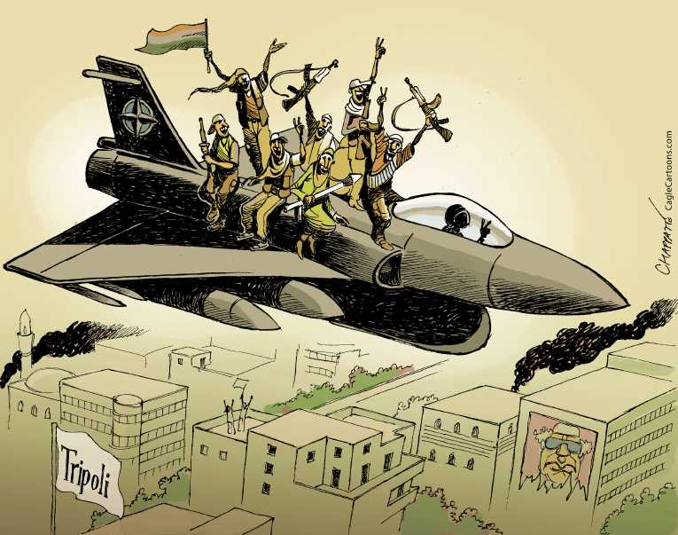 Political/Editorial Cartoon by Patrick Chappatte, International Herald Tribune on Rebels Take Tripoli