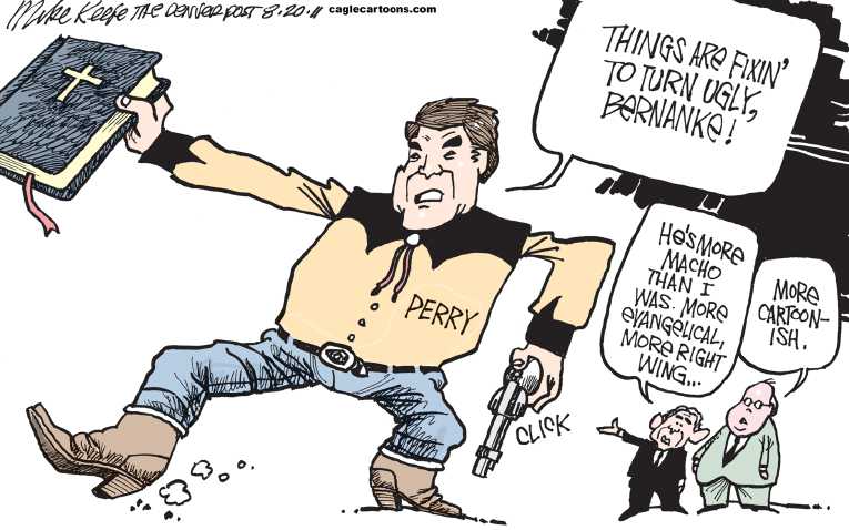 Political/Editorial Cartoon by Mike Keefe, Denver Post on Perry Climbs in Polls