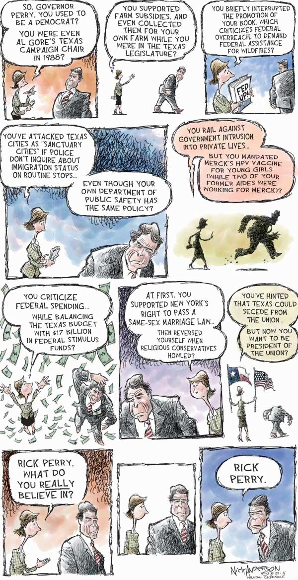 Political/Editorial Cartoon by Nick Anderson, Houston Chronicle on Perry Climbs in Polls