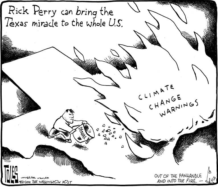 Political/Editorial Cartoon by Tom Toles, Washington Post on Floods, Fires, Ravage Nation