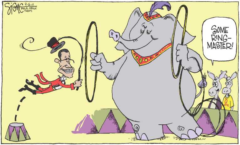 Political/Editorial Cartoon by Signe Wilkinson, Philadelphia Daily News on Obama Remains Committed