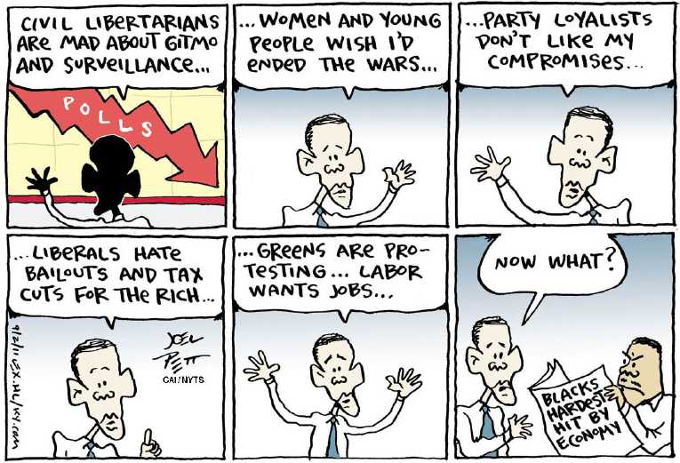 Political/Editorial Cartoon by Joel Pett, Lexington Herald-Leader, CWS/CartoonArts Intl. on Obama Remains Committed